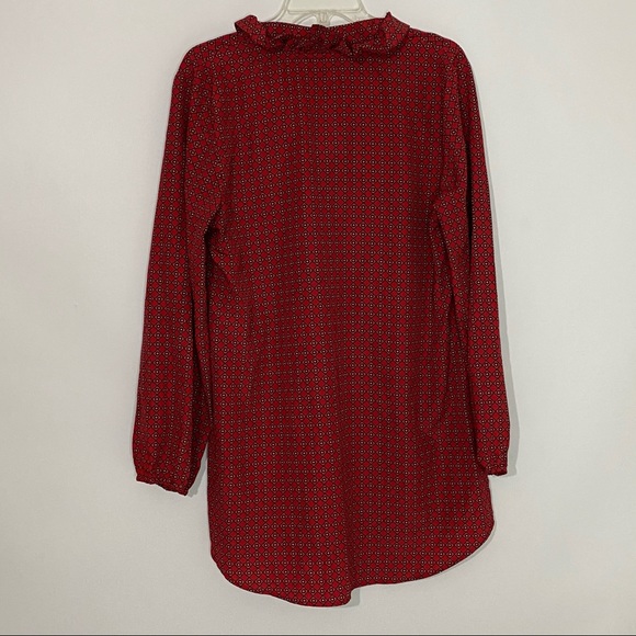 Mud Pie Dress/Tunic Loose Fit Size L Long Sleeve Pullover Ruffle Neck Red Black - Picture 2 of 8